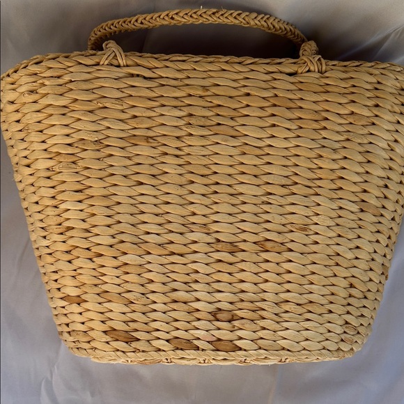 Tropical Woven Tote Bag with Sequined Flamingo Palm Tree Design - Picture 6 of 16